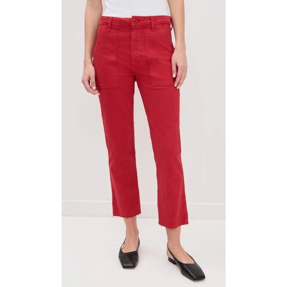 AMO Easy‎ Army Trouser Women 29 Red Raw Hem Patch Pocket Straight Leg Preppy